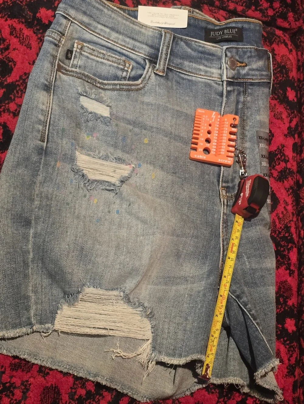 Woman's High Waist Lite Blue Distressed Denim Shorts, by Judy Blue SZ 2XL